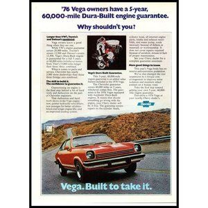 1976 Chevy Vega 2 Door Vintage Print Ad Desert Highway Hills Nature Wall Art